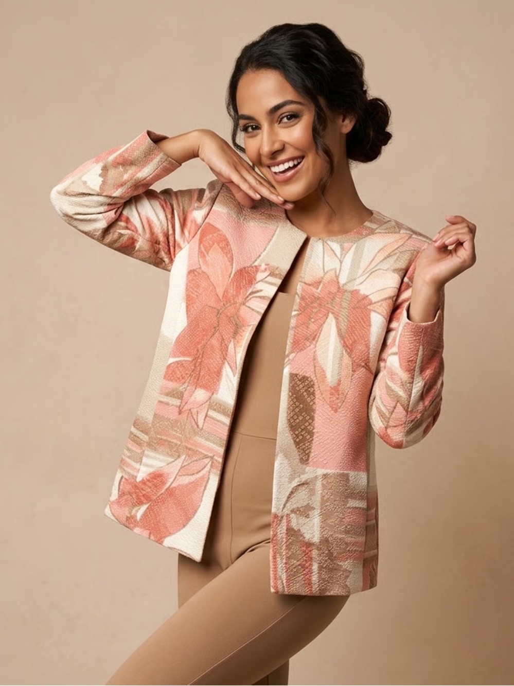 ALFRED DUNNER | Pink & Beige Floral Open Blazer Jacket Sz 8